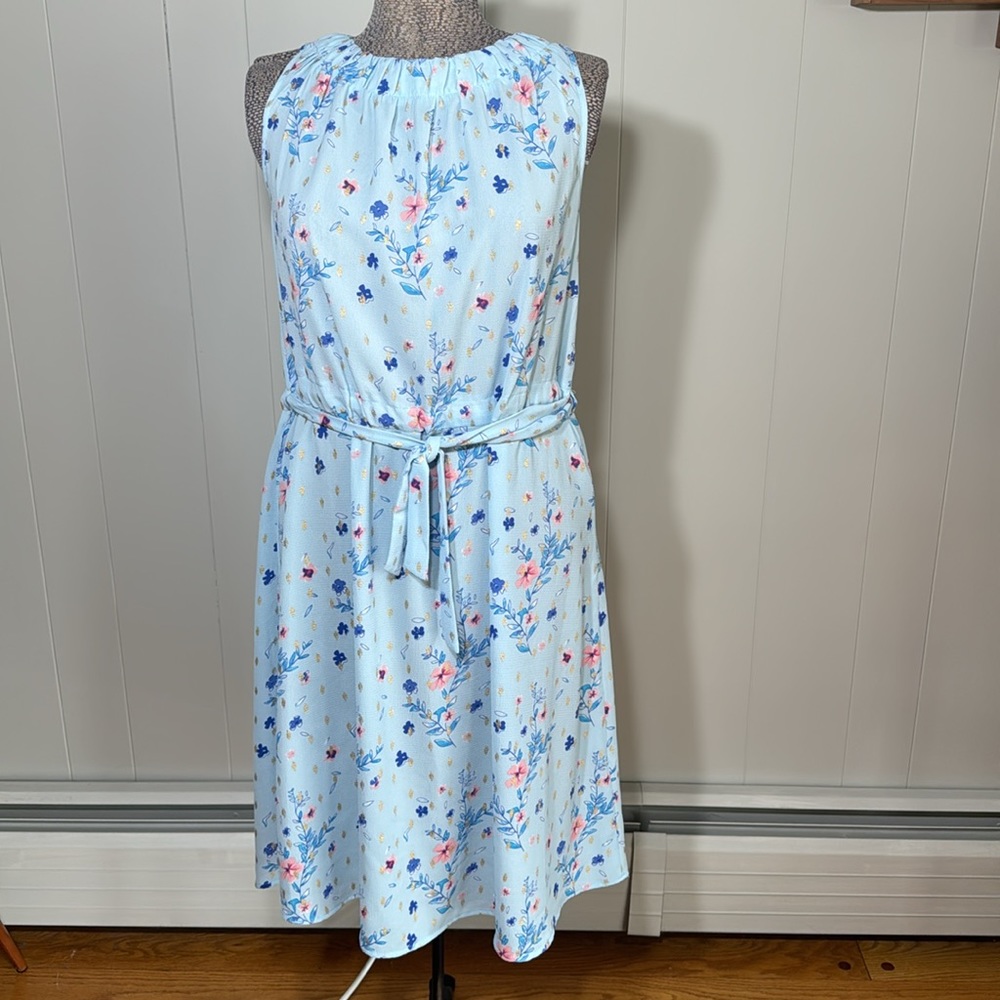 Juicy Couture Womens Large Sleeveless Baby Blue Dress with Flowers